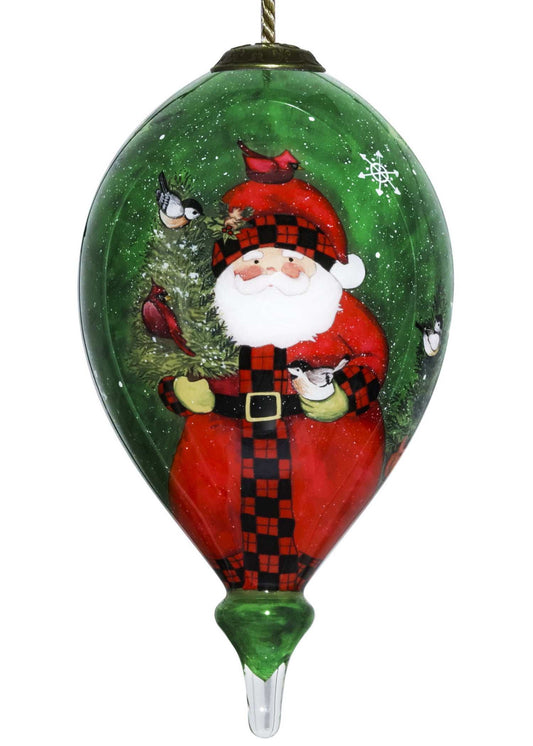 Green Plaid Santa Hand Painted Mouth Blown Glass Ornament - Homeroots - Flyclothing LLC