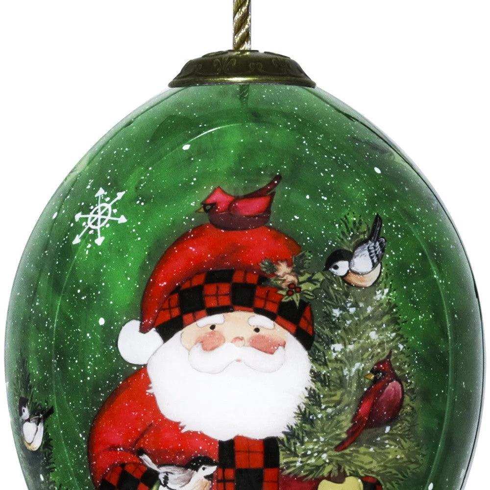Green Plaid Santa Hand Painted Mouth Blown Glass Ornament - Homeroots - Flyclothing LLC