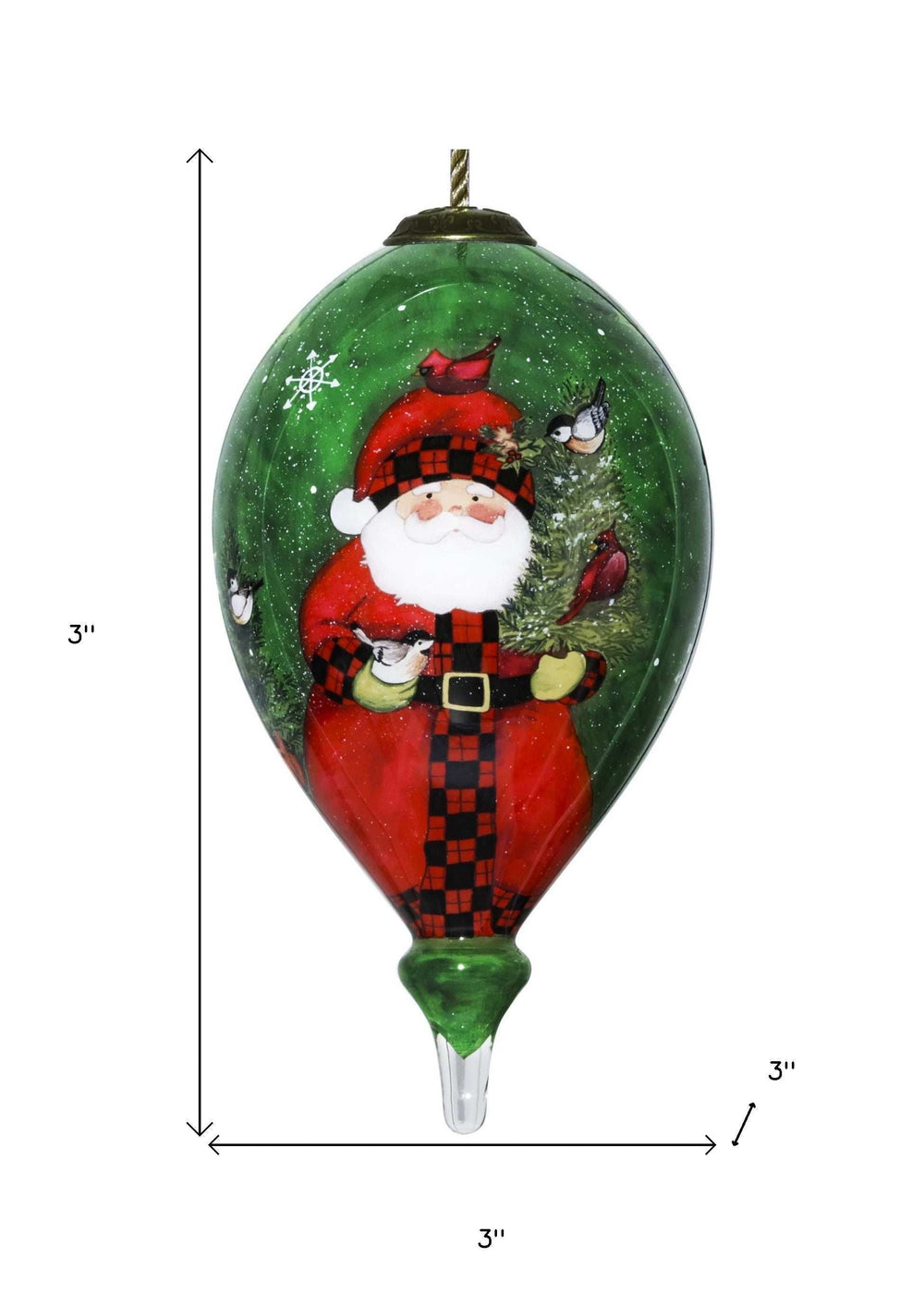 Green Plaid Santa Hand Painted Mouth Blown Glass Ornament - Homeroots - Flyclothing LLC