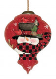 Plaid Snowman and Cardinals Hand Painted Mouth Blown Glass Ornament - Homeroots - Flyclothing LLC