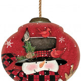 Plaid Snowman and Cardinals Hand Painted Mouth Blown Glass Ornament - Homeroots - Flyclothing LLC