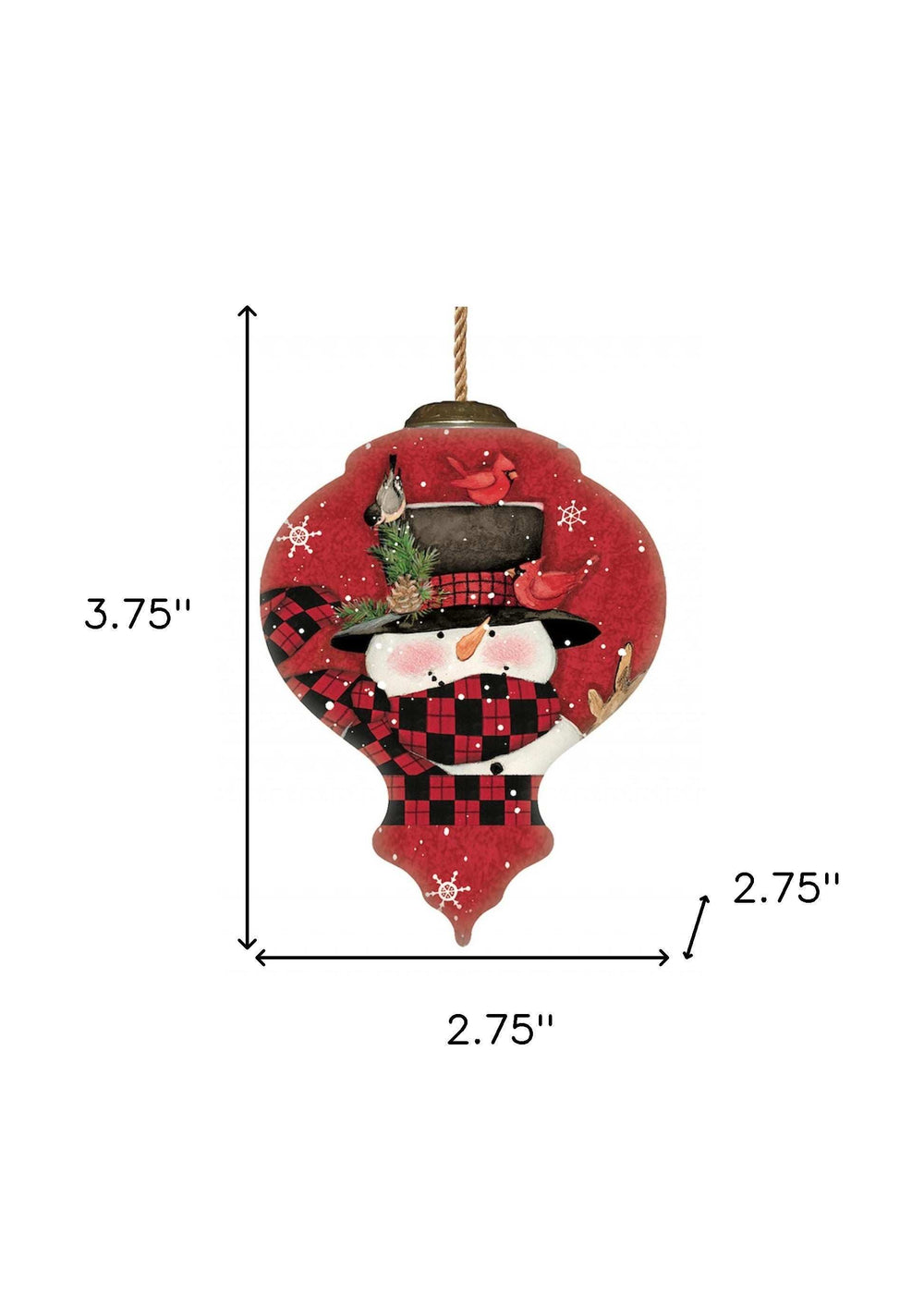 Plaid Snowman and Cardinals Hand Painted Mouth Blown Glass Ornament - Homeroots - Flyclothing LLC