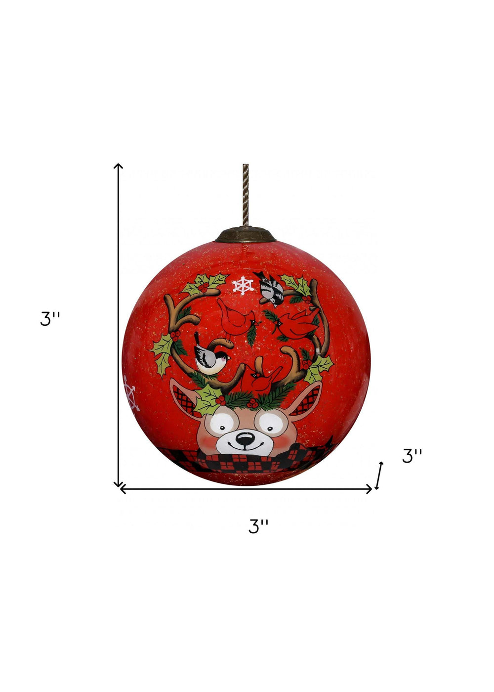 Reindeer with Plaids and Cardinals Hand Painted Mouth Blown Glass Ornament - Homeroots - Flyclothing LLC