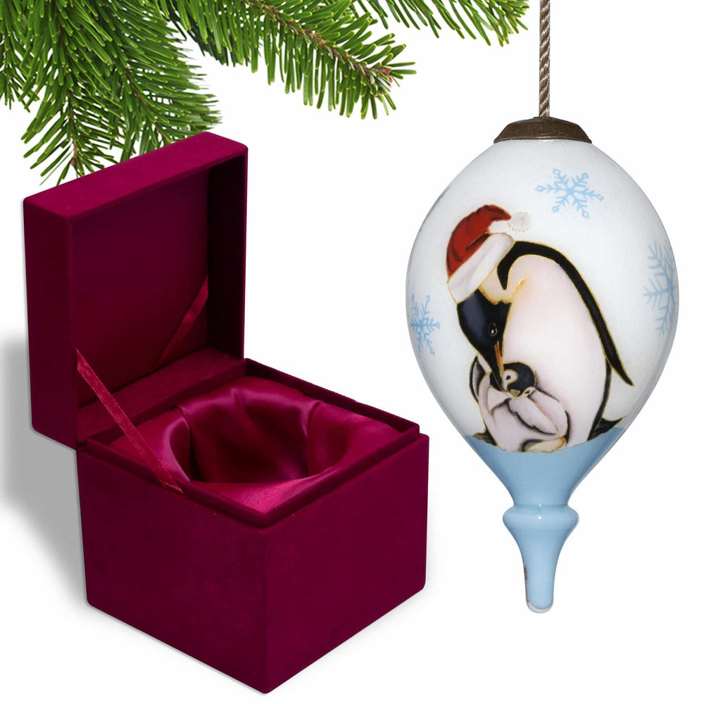 Penguin Mother and Child Hand Painted Mouth Blown Glass Ornament - Homeroots - Flyclothing LLC