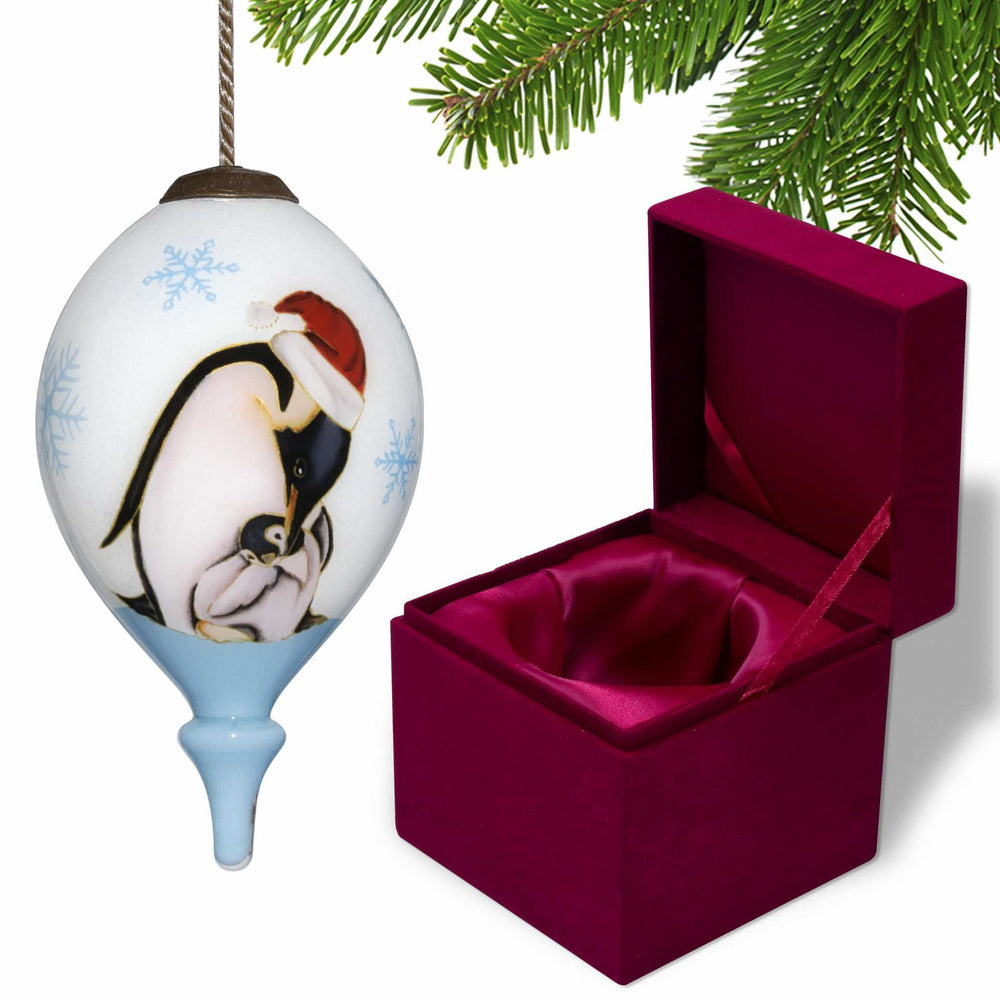 Penguin Mother and Child Hand Painted Mouth Blown Glass Ornament - Homeroots - Flyclothing LLC