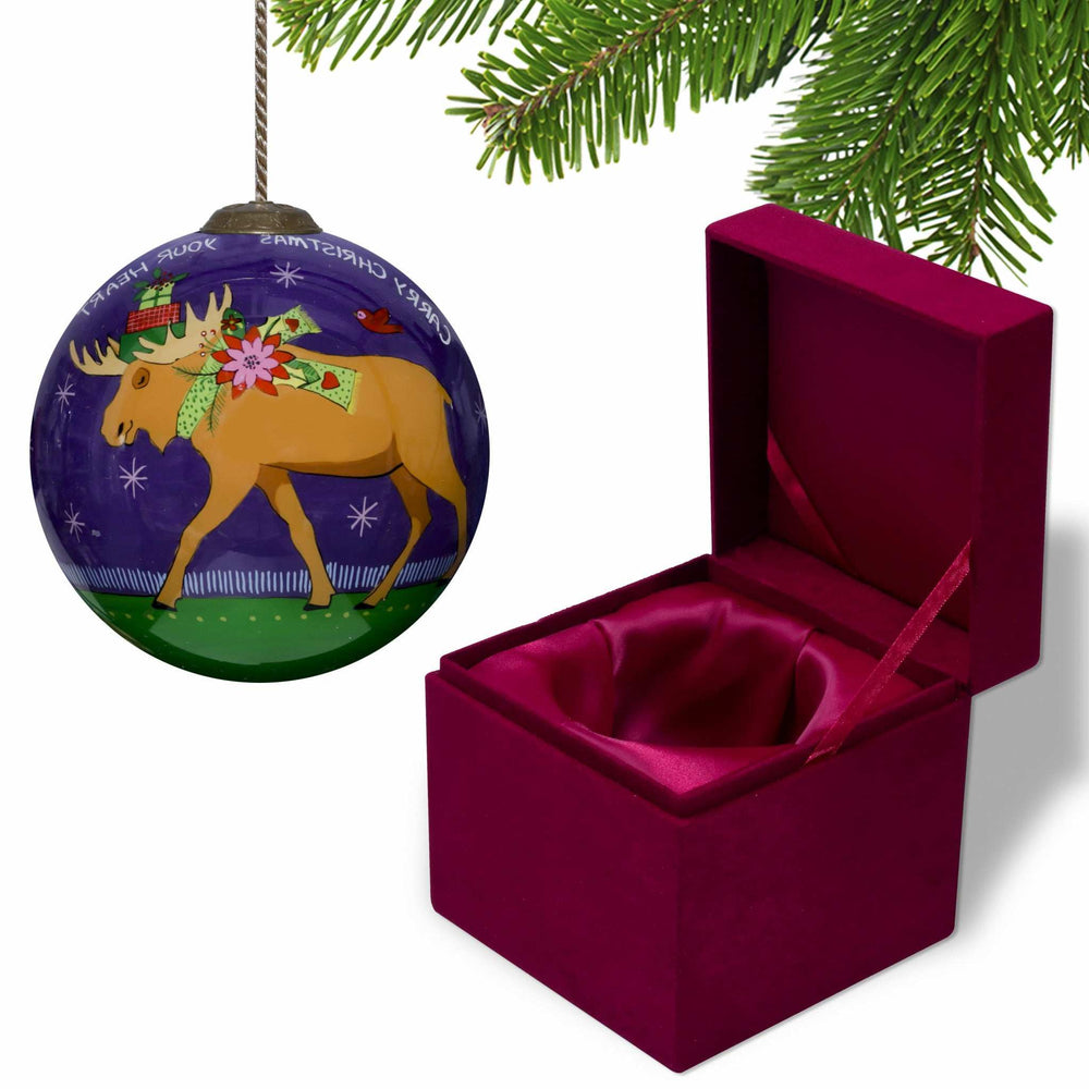 Christmas Moose Walking Hand Painted Mouth Blown Glass Ornament - Homeroots - Flyclothing LLC