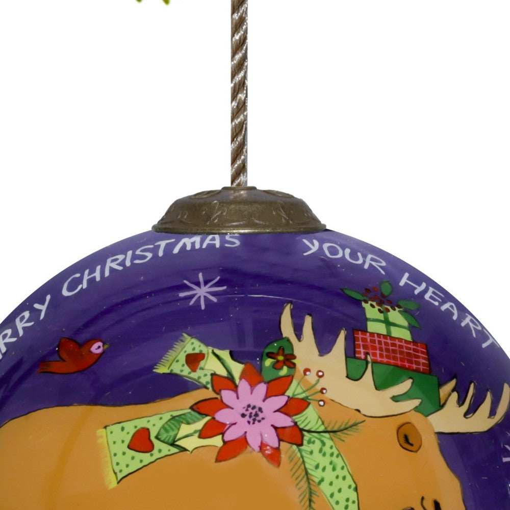 Christmas Moose Walking Hand Painted Mouth Blown Glass Ornament - Homeroots - Flyclothing LLC