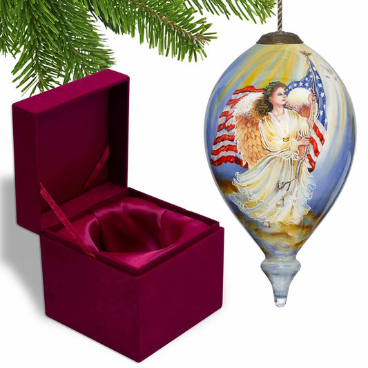 American Flag Angel Hand Painted Mouth Blown Glass Ornament - Homeroots - Flyclothing LLC