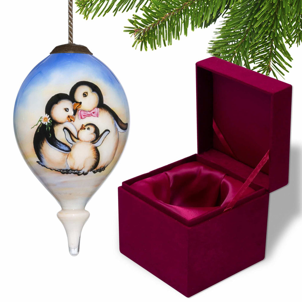 Family of Penguins Hand Painted Mouth Blown Glass Ornament - Homeroots - Flyclothing LLC