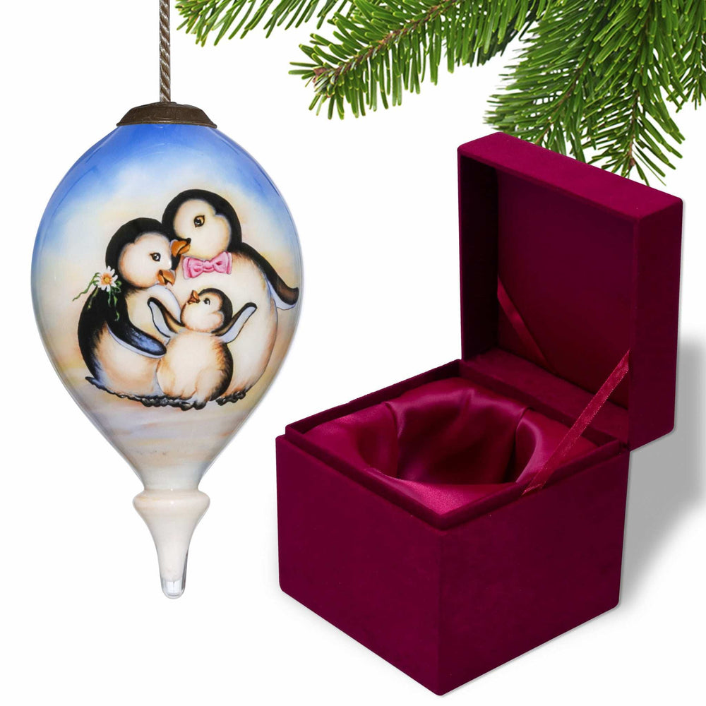 Family of Penguins Hand Painted Mouth Blown Glass Ornament - Homeroots - Flyclothing LLC