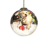 Puppy under the Christmas Tree Hand Painted Mouth Blown Glass Ornament - Homeroots - Flyclothing LLC