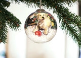 Puppy under the Christmas Tree Hand Painted Mouth Blown Glass Ornament - Homeroots - Flyclothing LLC