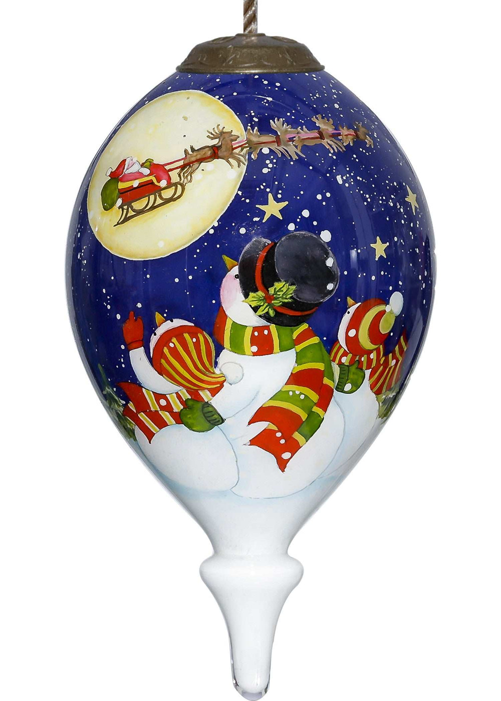 Snowmen Family Watching Santa on a Sleigh Hand Painted Mouth Blown Glass Ornament - Homeroots - Flyclothing LLC