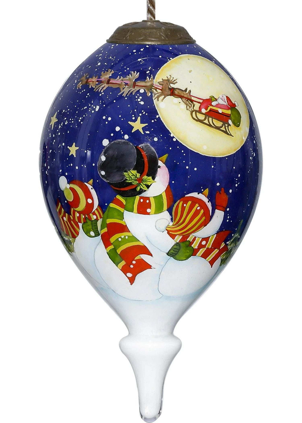 Snowmen Family Watching Santa on a Sleigh Hand Painted Mouth Blown Glass Ornament - Homeroots - Flyclothing LLC