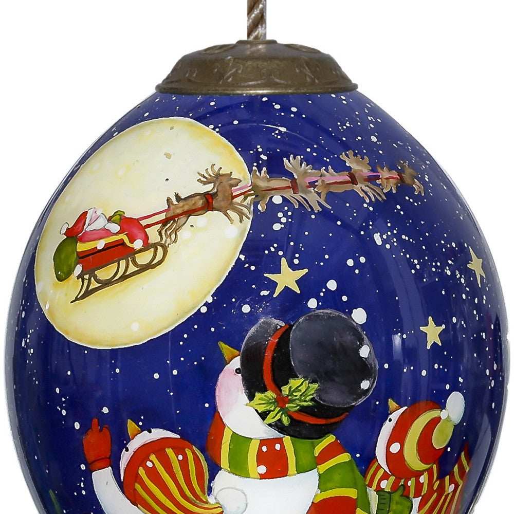 Snowmen Family Watching Santa on a Sleigh Hand Painted Mouth Blown Glass Ornament - Homeroots - Flyclothing LLC