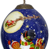 Snowmen Family Watching Santa on a Sleigh Hand Painted Mouth Blown Glass Ornament - Homeroots - Flyclothing LLC