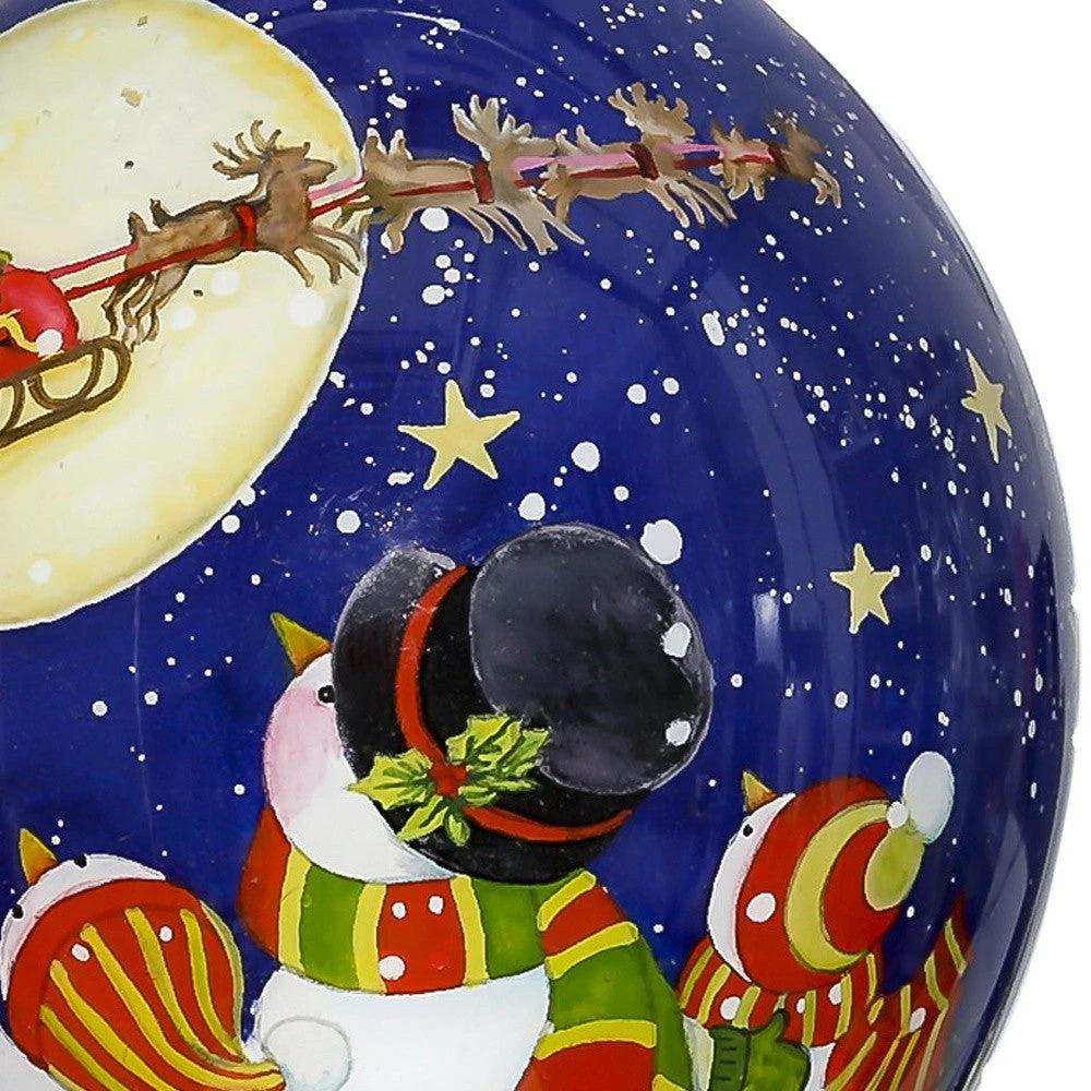 Snowmen Family Watching Santa on a Sleigh Hand Painted Mouth Blown Glass Ornament - Homeroots - Flyclothing LLC