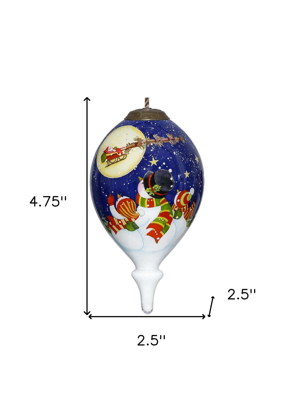 Snowmen Family Watching Santa on a Sleigh Hand Painted Mouth Blown Glass Ornament - Homeroots - Flyclothing LLC