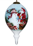 Christmas Santa and Snowman Hand Painted Mouth Blown Glass Ornament - Homeroots - Flyclothing LLC