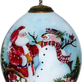 Christmas Santa and Snowman Hand Painted Mouth Blown Glass Ornament - Homeroots - Flyclothing LLC