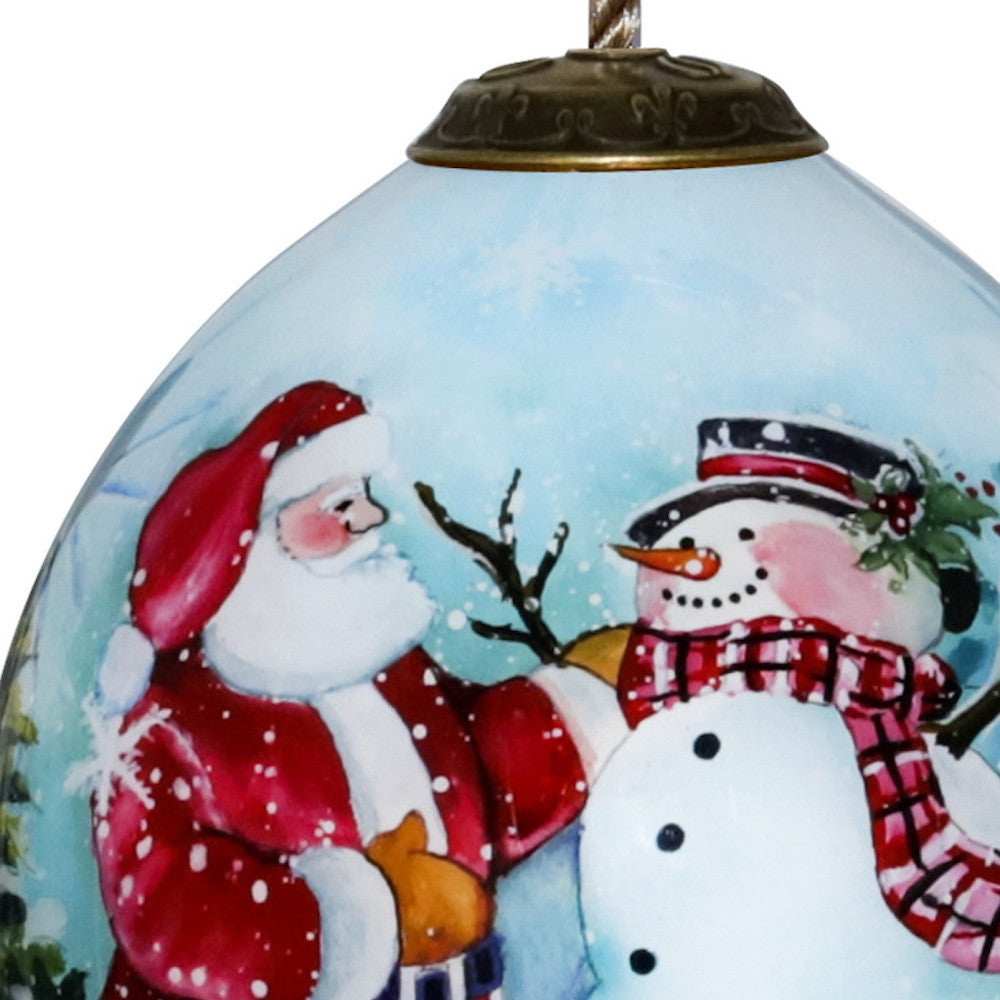 Christmas Santa and Snowman Hand Painted Mouth Blown Glass Ornament - Homeroots - Flyclothing LLC