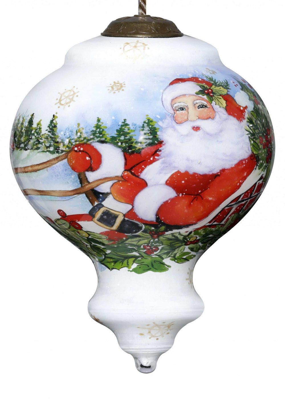 Santa Riding a Sleigh Hand Painted Mouth Blown Glass Ornament - Homeroots - Flyclothing LLC
