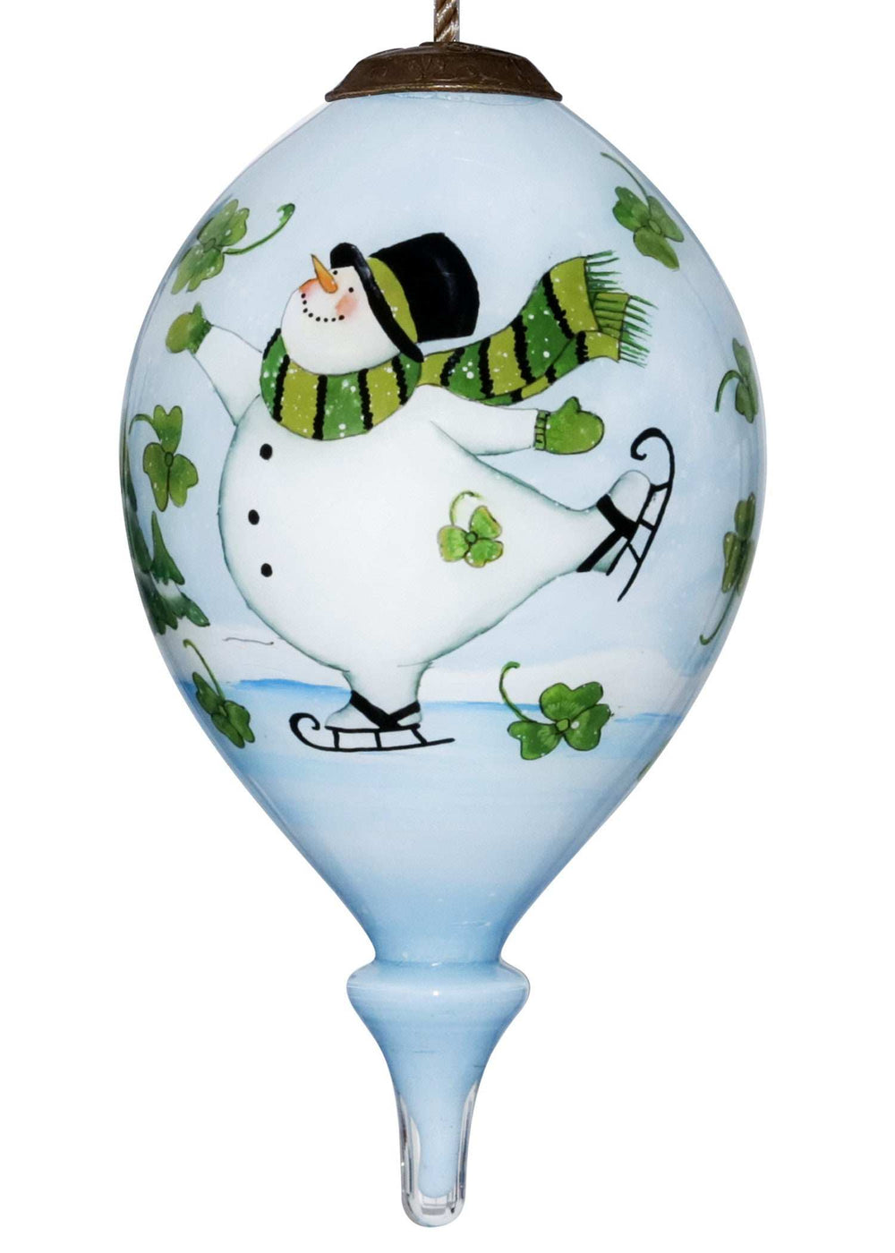 Ice Skating Shamrock Snowman Hand Painted Mouth Blown Glass Ornament - Homeroots - Flyclothing LLC