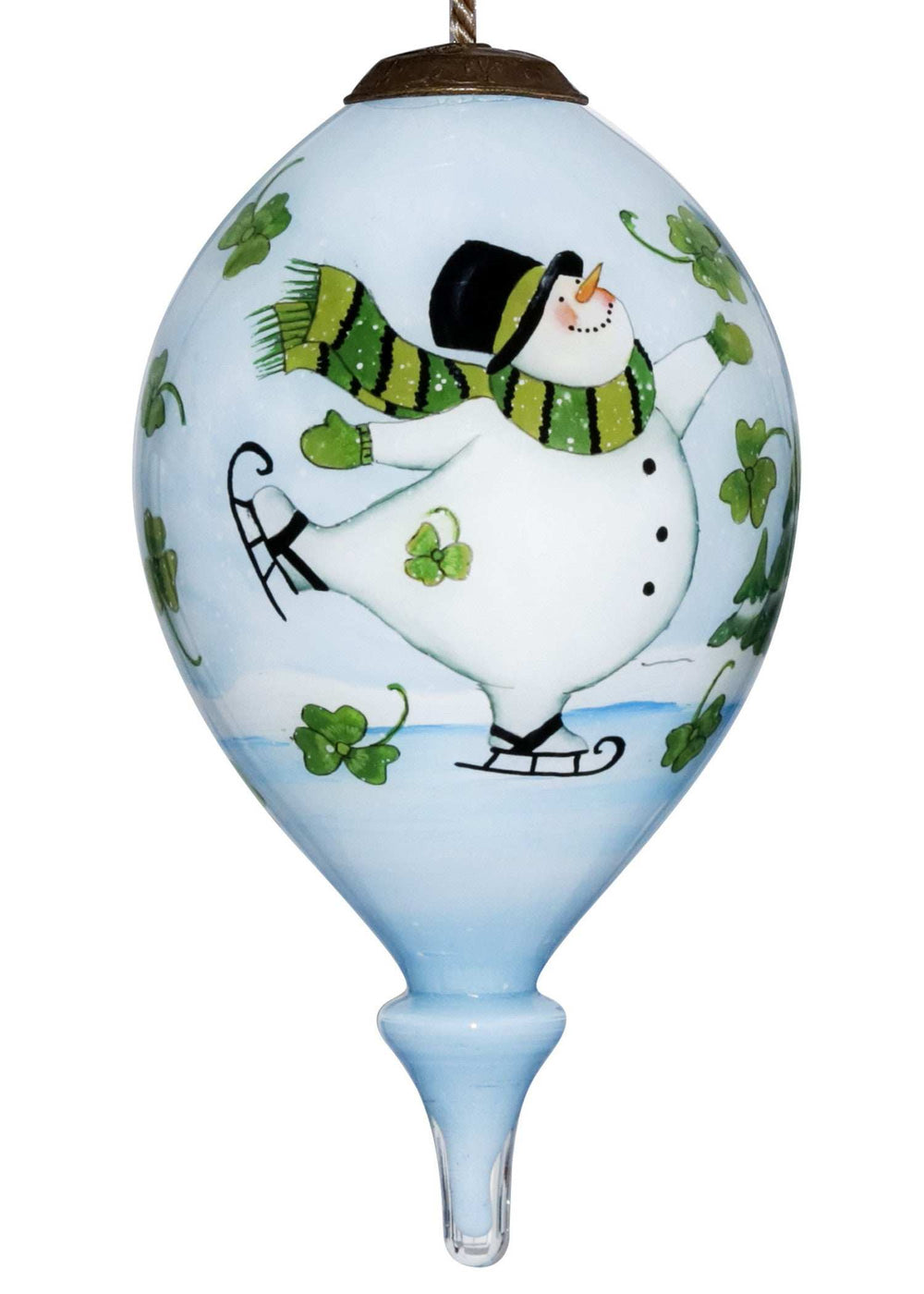 Ice Skating Shamrock Snowman Hand Painted Mouth Blown Glass Ornament - Homeroots - Flyclothing LLC