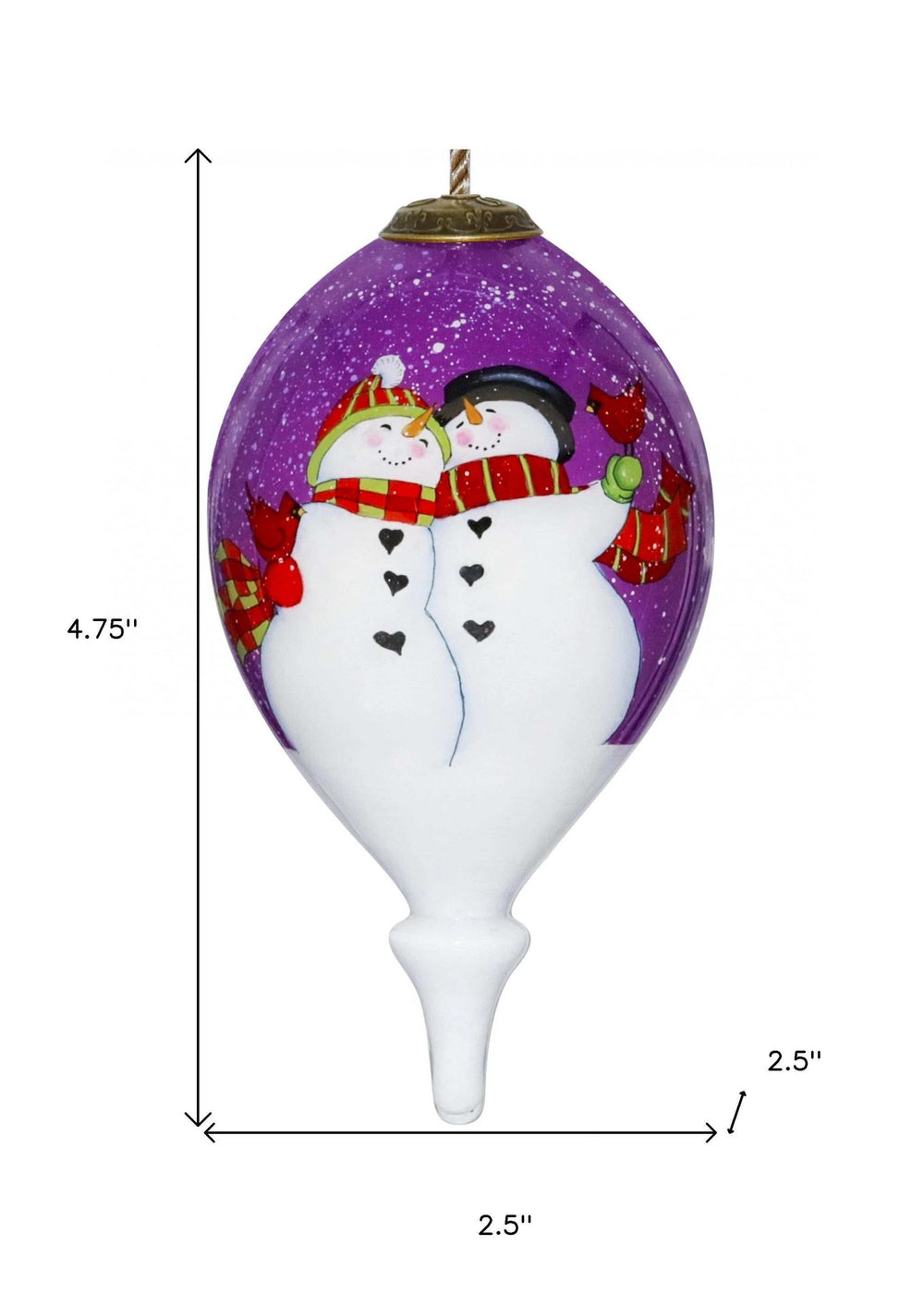 Amore Snowmen Hand Painted Mouth Blown Glass Ornament - Homeroots - Flyclothing LLC