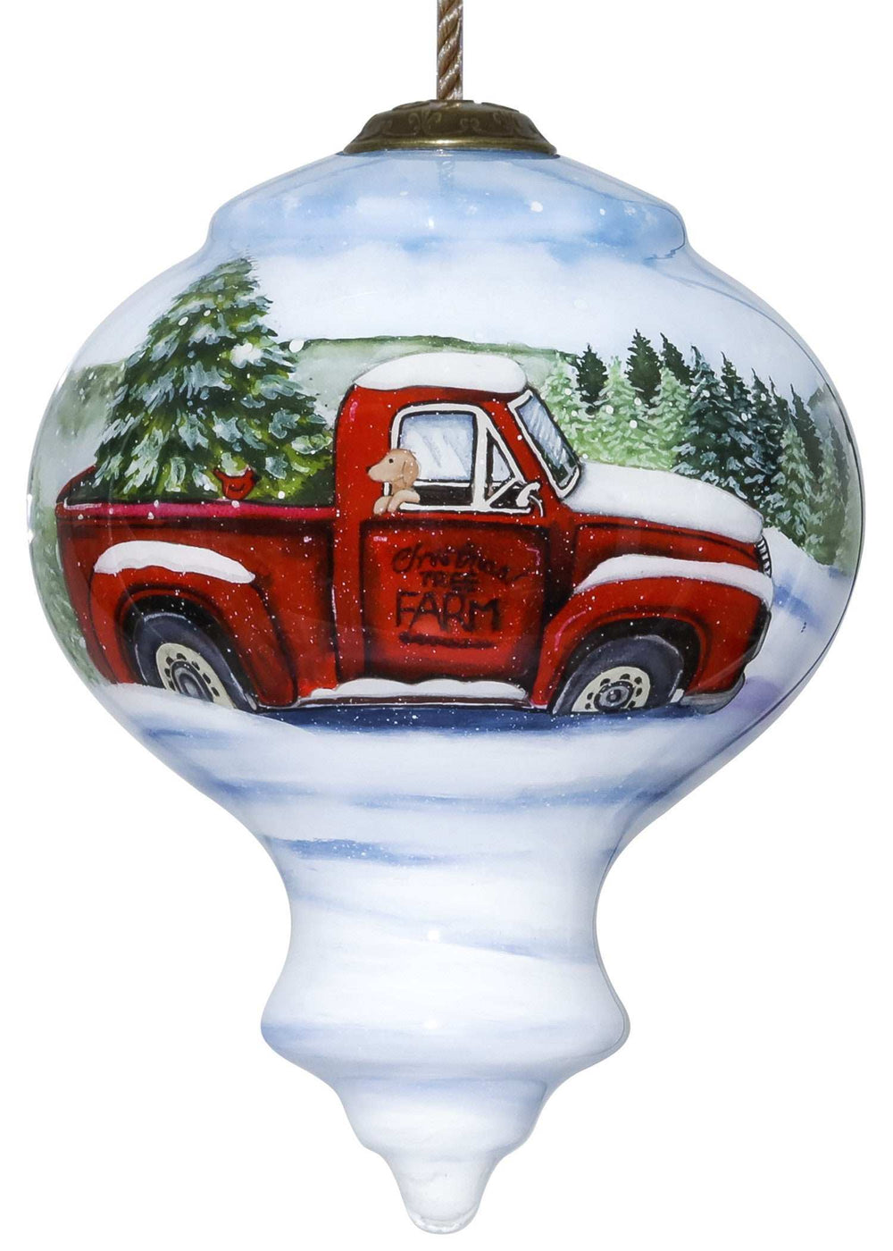 Red Farm Truck with Tree Hand Painted Mouth Blown Glass Ornament - Homeroots - Flyclothing LLC