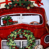 Puppy and Red Truck Christmas Wreath Hand Painted Mouth Blown Glass Ornament - Homeroots - Flyclothing LLC