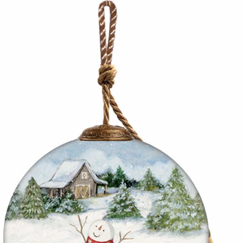 Snowy Mountains Ski Rental Hand Painted Mouth Blown Glass Ornament - Homeroots - Flyclothing LLC