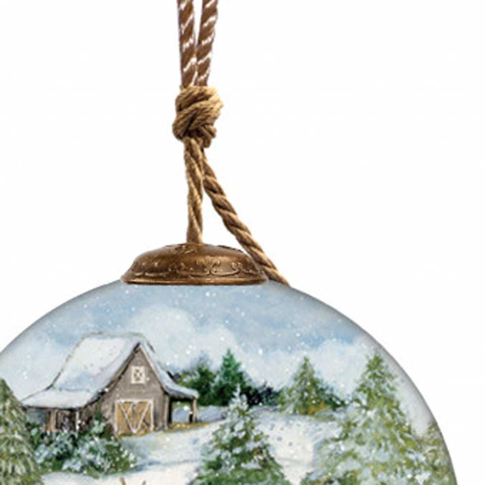 Snowy Mountains Ski Rental Hand Painted Mouth Blown Glass Ornament - Homeroots - Flyclothing LLC