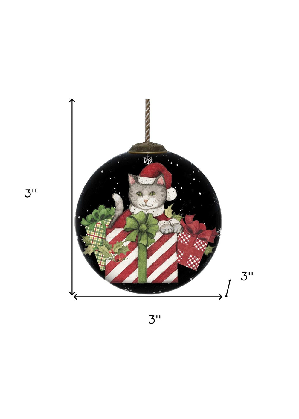Christmas Cat with Presents Hand Painted Mouth Blown Glass Ornament - Homeroots - Flyclothing LLC