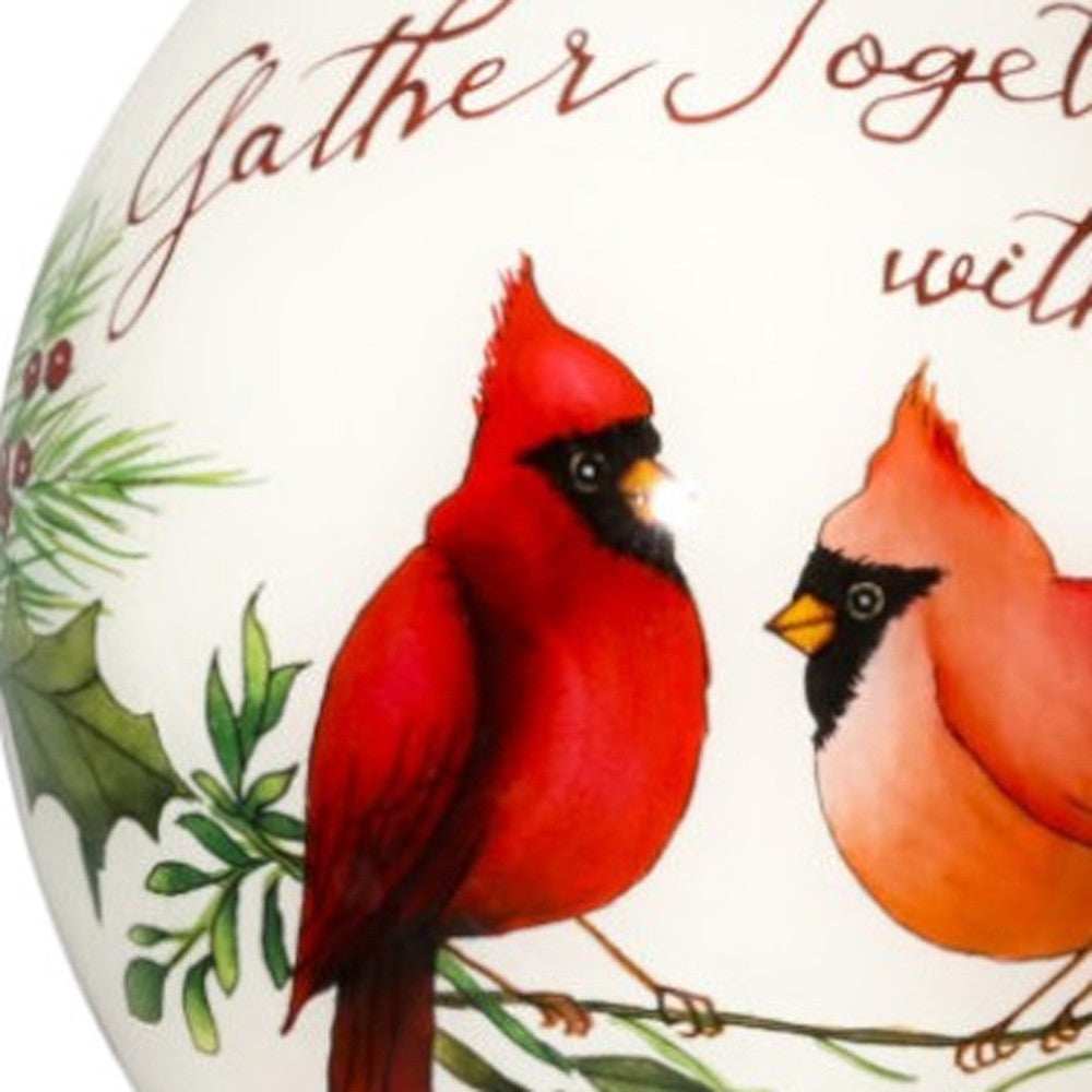 Gather Together With Joy Cardinals Hand Painted Mouth Blown Glass Ornament - Homeroots - Flyclothing LLC