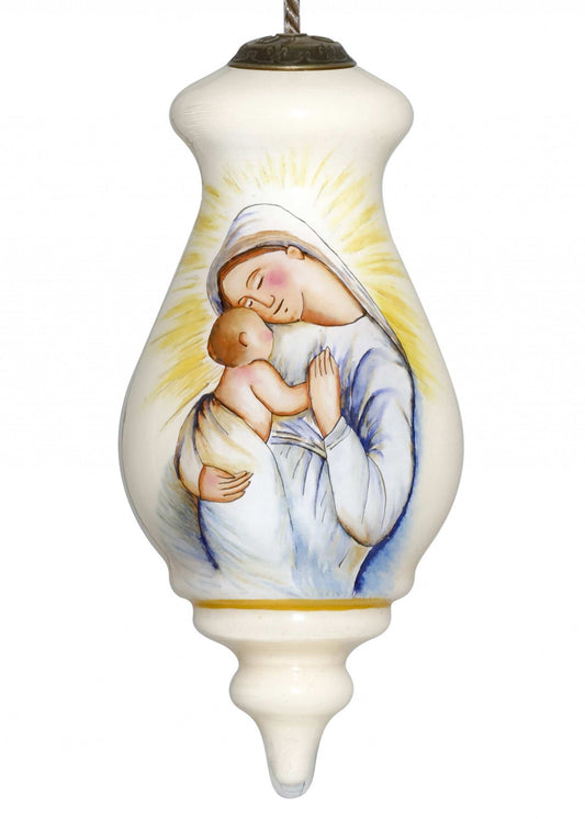 Mother Mary with Baby Hand Painted Mouth Blown Glass Ornament - Homeroots - Flyclothing LLC