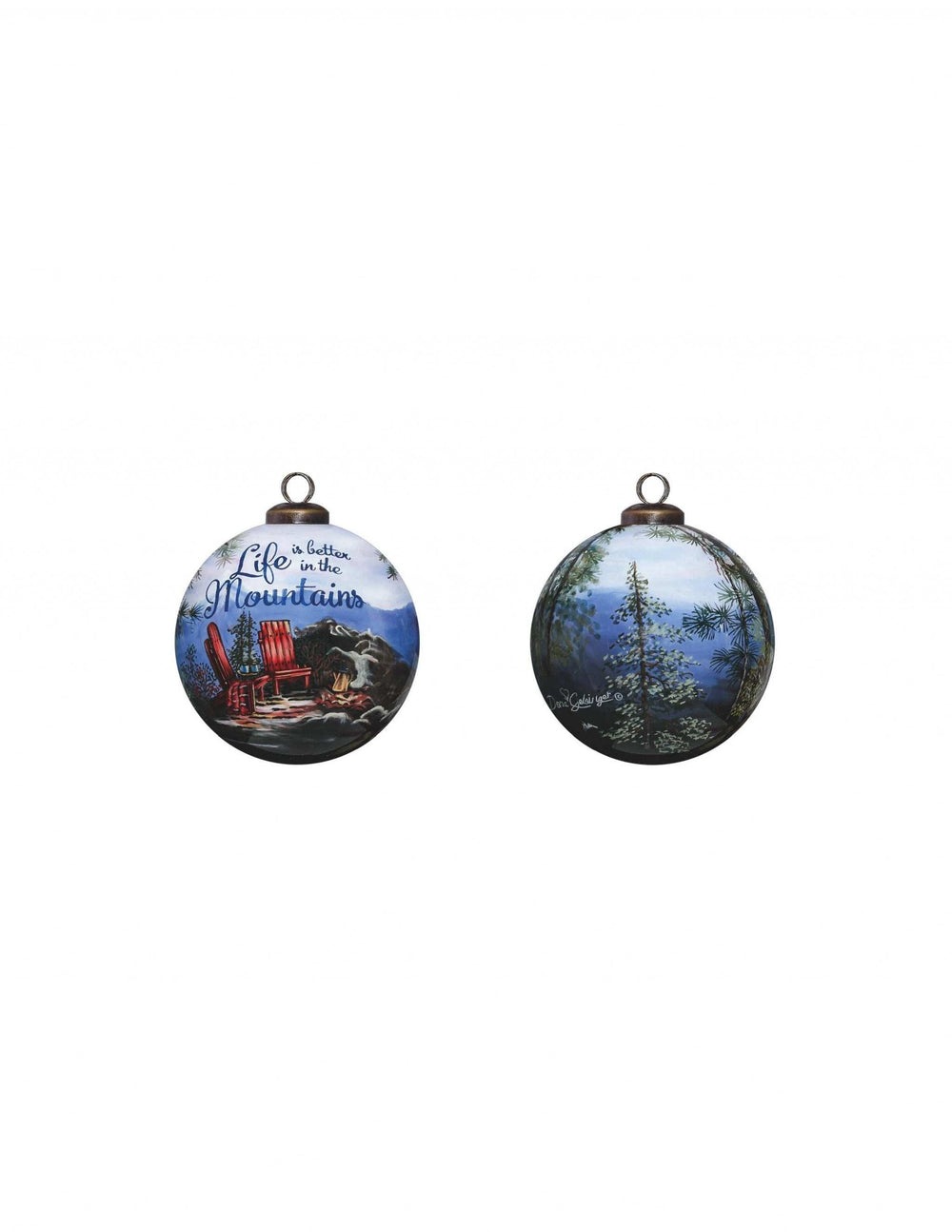 Scenic Life is Better in the Mountains Hand Painted Mouth Blown Glass Ornament - Homeroots - Flyclothing LLC