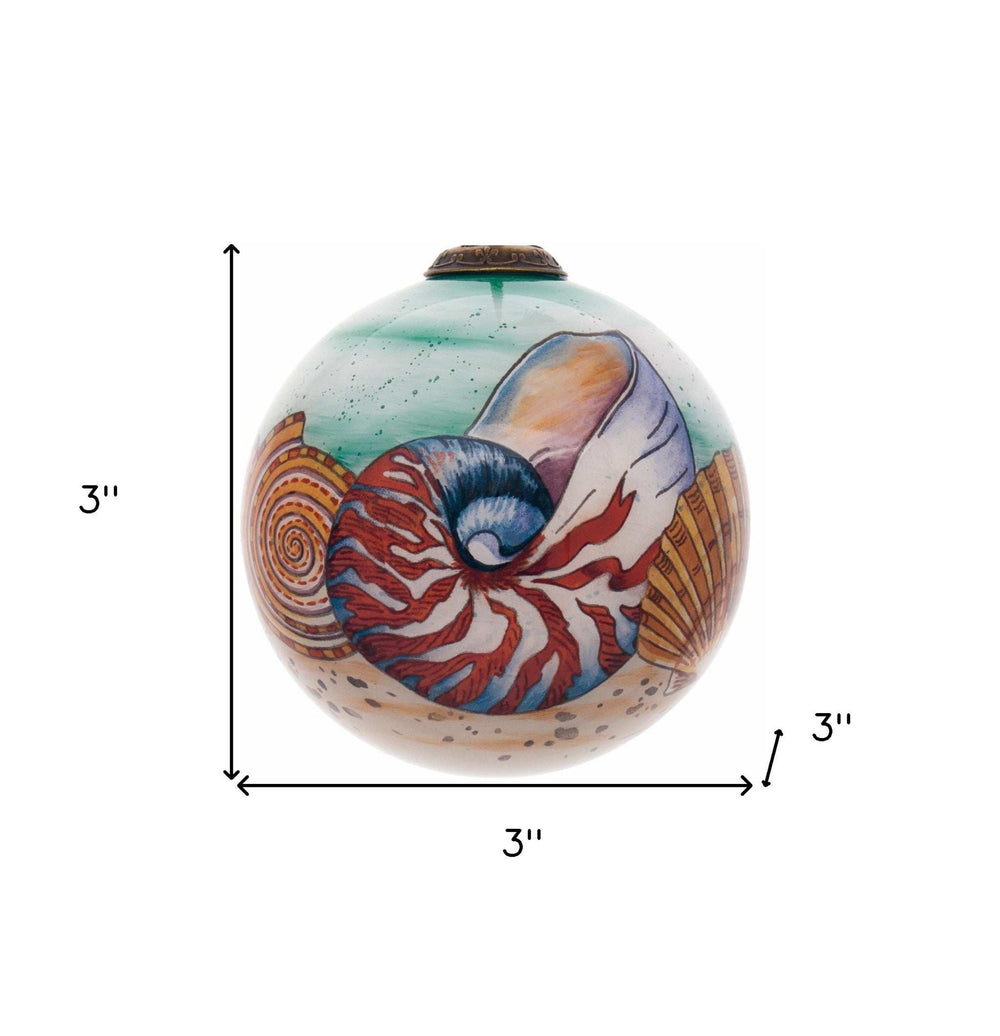 Sea Shell Hand Painted Mouth Blown Glass Ornament - Homeroots - Flyclothing LLC