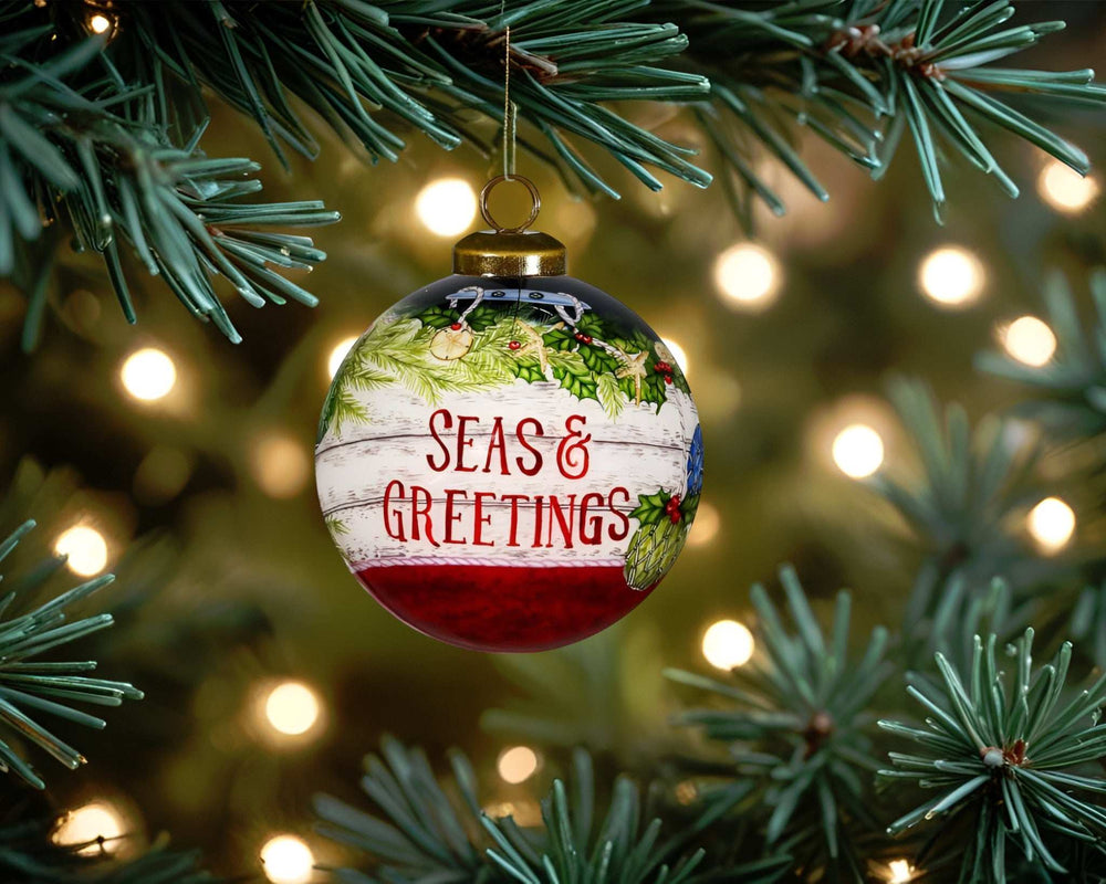 Holly Seas And Greetings Hand Painted Mouth Blown Glass Ornament - Homeroots - Flyclothing LLC