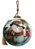 Winter Wreath Forest Snowman Hand Painted Mouth Blown Glass Ornament - Homeroots - Flyclothing LLC