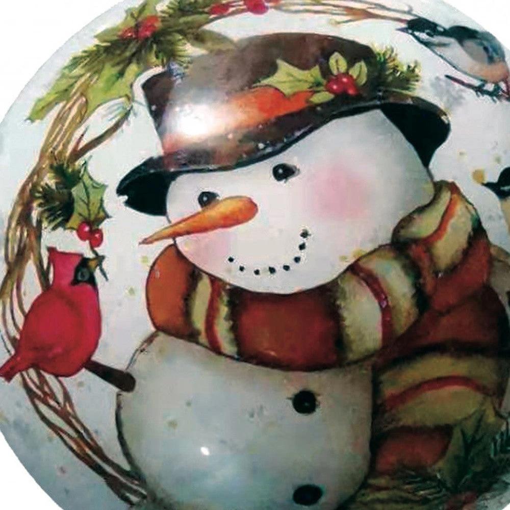 Winter Wreath Forest Snowman Hand Painted Mouth Blown Glass Ornament - Homeroots - Flyclothing LLC
