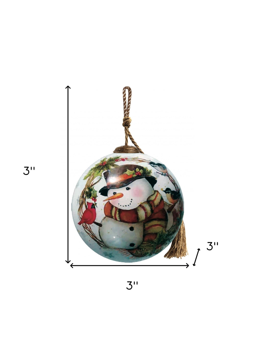 Winter Wreath Forest Snowman Hand Painted Mouth Blown Glass Ornament - Homeroots - Flyclothing LLC
