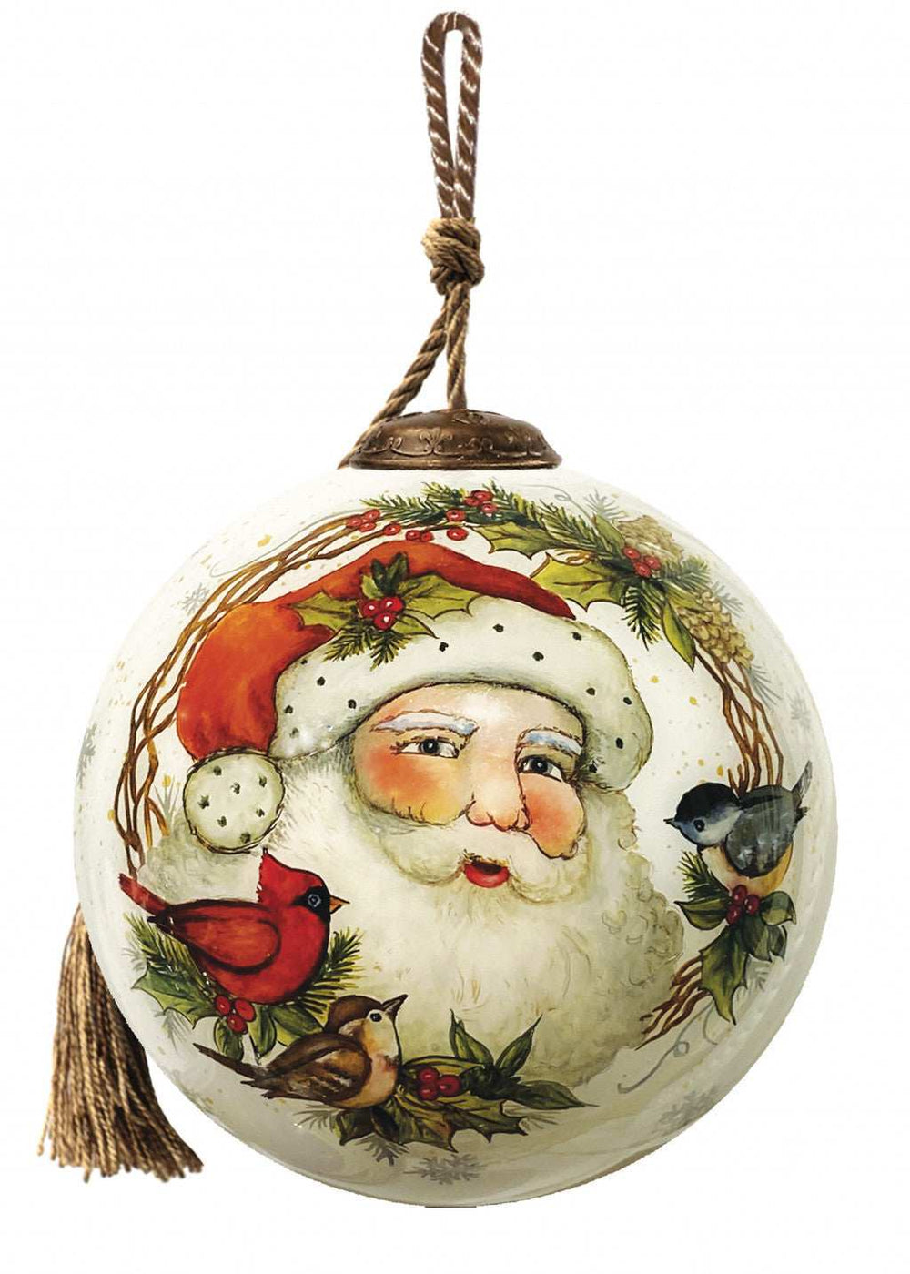 Winter Wreath Forest Santa Hand Painted Mouth Blown Glass Ornament - Homeroots - Flyclothing LLC