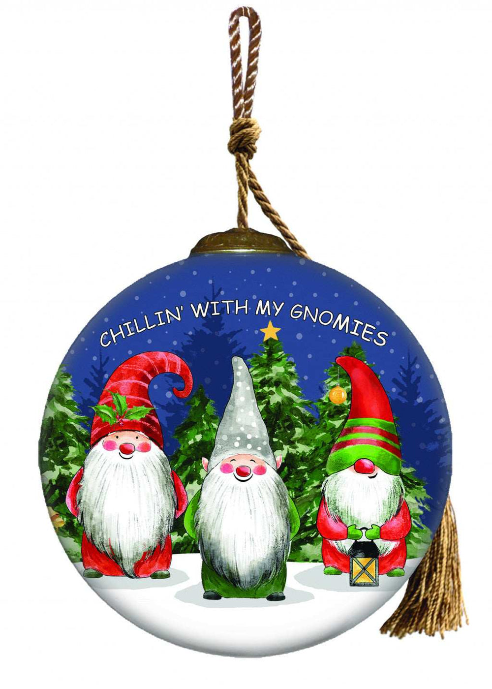 Casual Gnomes in Christmas Mode Hand Painted Mouth Blown Glass Ornament - Homeroots - Flyclothing LLC