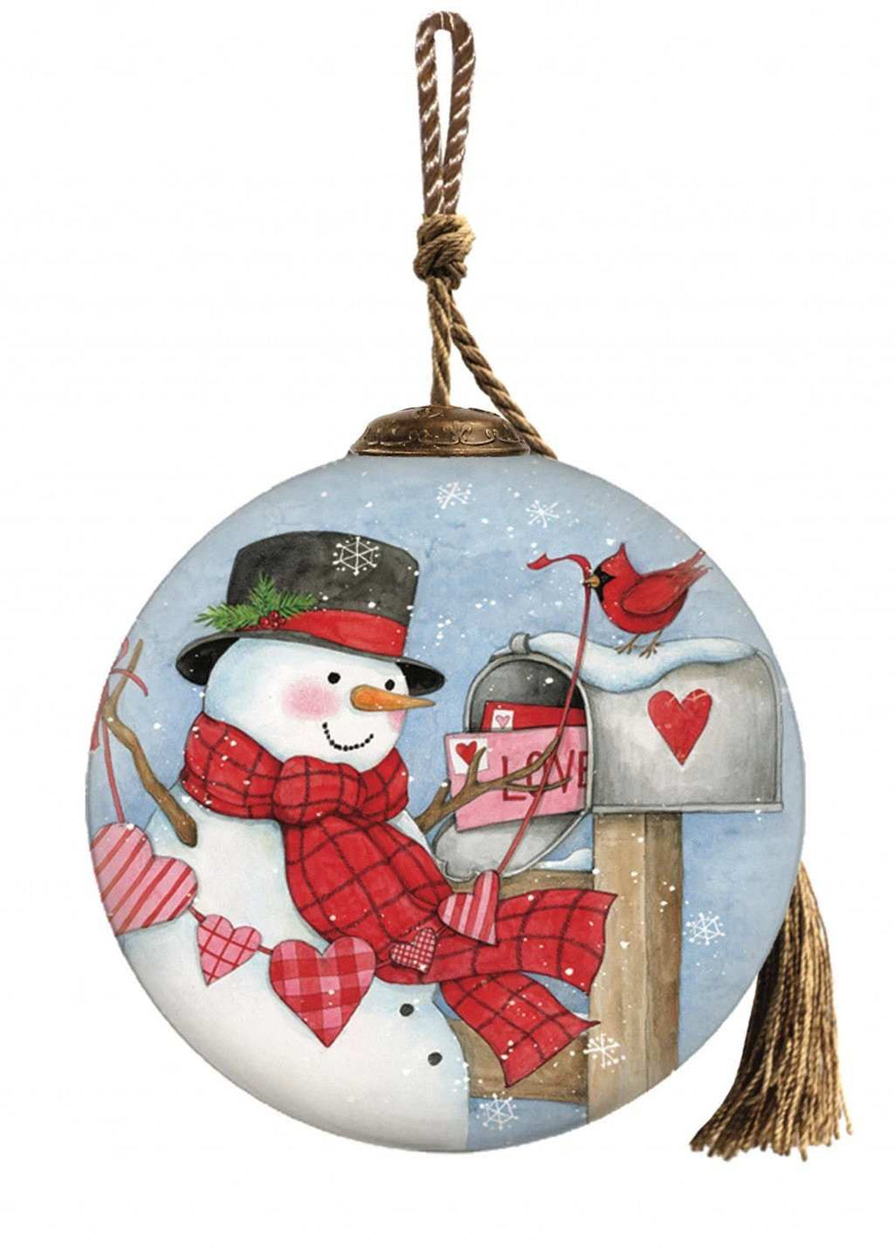 Valentine Snowman Hand Painted Mouth Blown Glass Ornament - Homeroots - Flyclothing LLC