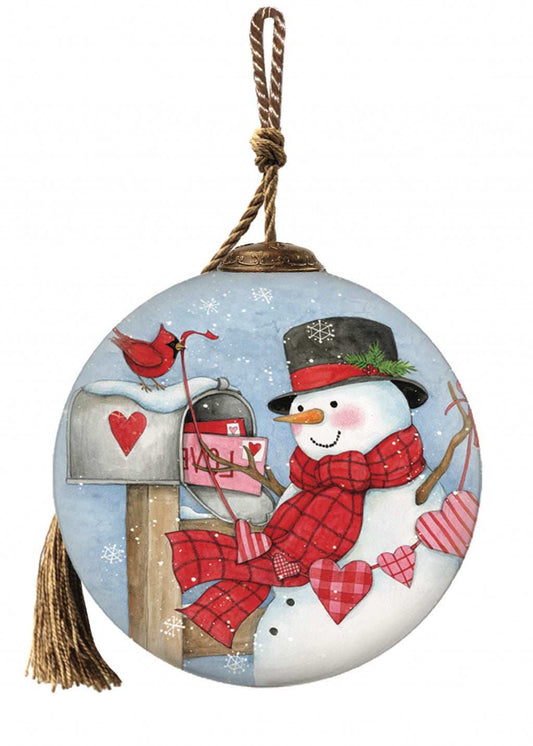 Valentine Snowman Hand Painted Mouth Blown Glass Ornament - Homeroots - Flyclothing LLC