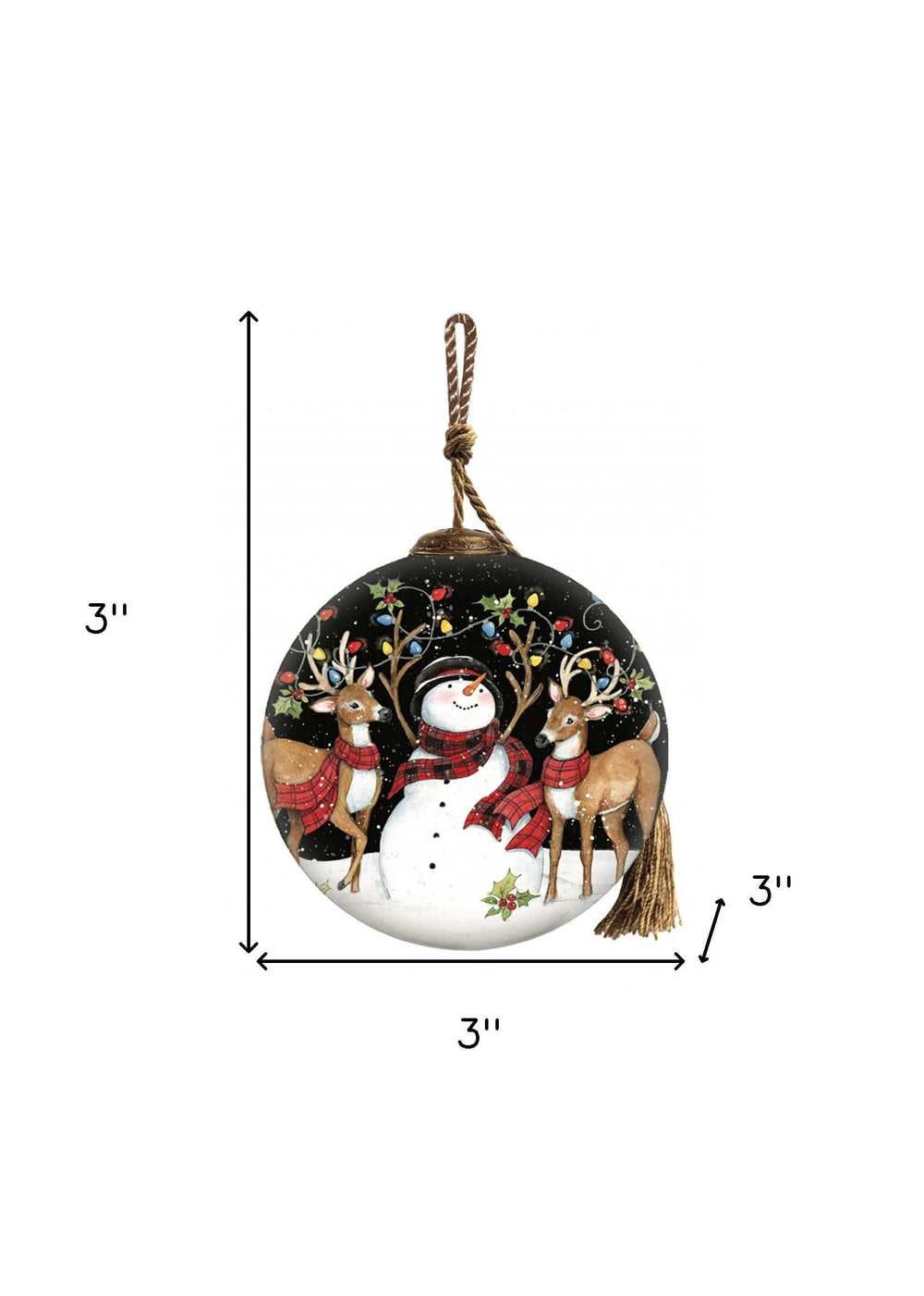 Snowman and Reindeer in Holiday Lights Hand Painted Mouth Blown Glass Ornament - Homeroots - Flyclothing LLC