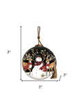 Snowman and Reindeer in Holiday Lights Hand Painted Mouth Blown Glass Ornament - Homeroots - Flyclothing LLC