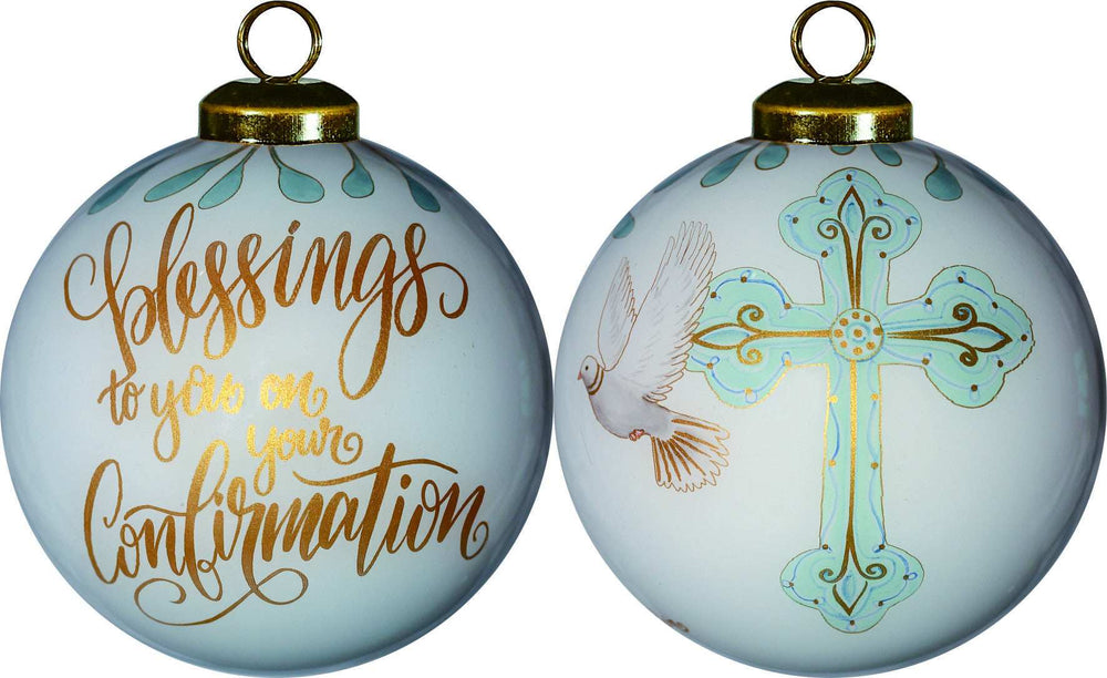 Gold Confirmation Hand Painted Mouth Blown Glass Ornament - Homeroots - Flyclothing LLC