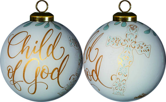 White and Gold Child of God Hand Painted Mouth Blown Glass Ornament - Homeroots - Flyclothing LLC